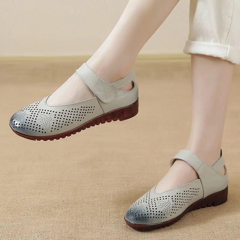 Genuine Leather Mary Jane Flats Women's Summer Sandal Loafers Woman Oxford Female Shoes V Cut Handmade Moccasins Women Shoes