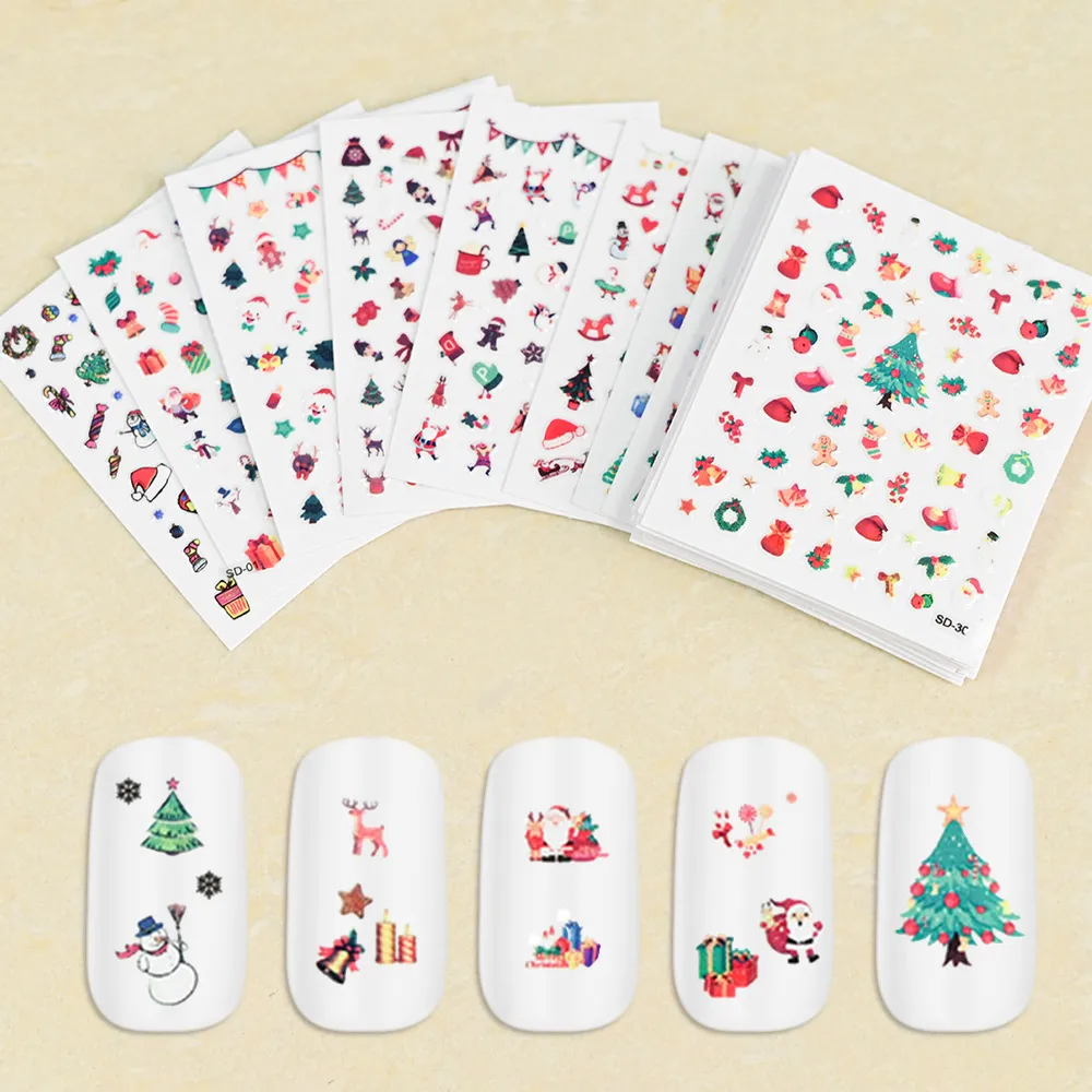 

30pcs/set Cute Cartoon Christmas Nail Art Sticker 3D Snowman Elk Santa Claus Winter Snowflake Nail Design Self Adhesive Slider