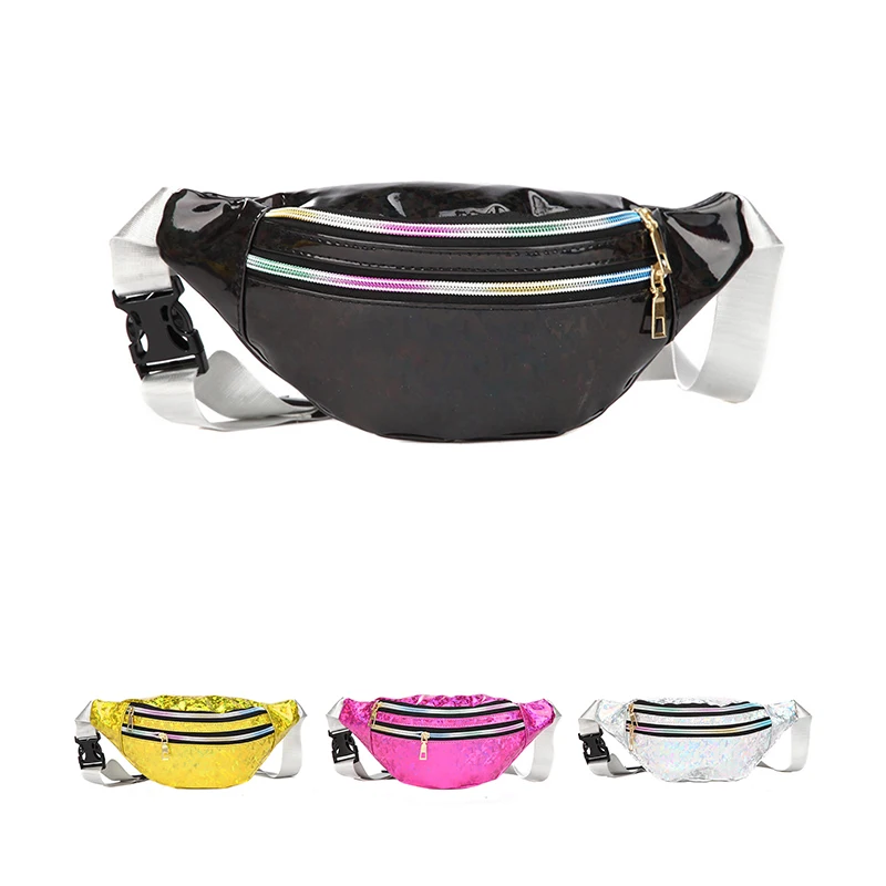 2023 Wholesale Designer Hologram Fanny Pack Sling Chest Bag Belt Hip Bag Casual Cross Body Pouch Waist Bag Silver For Women