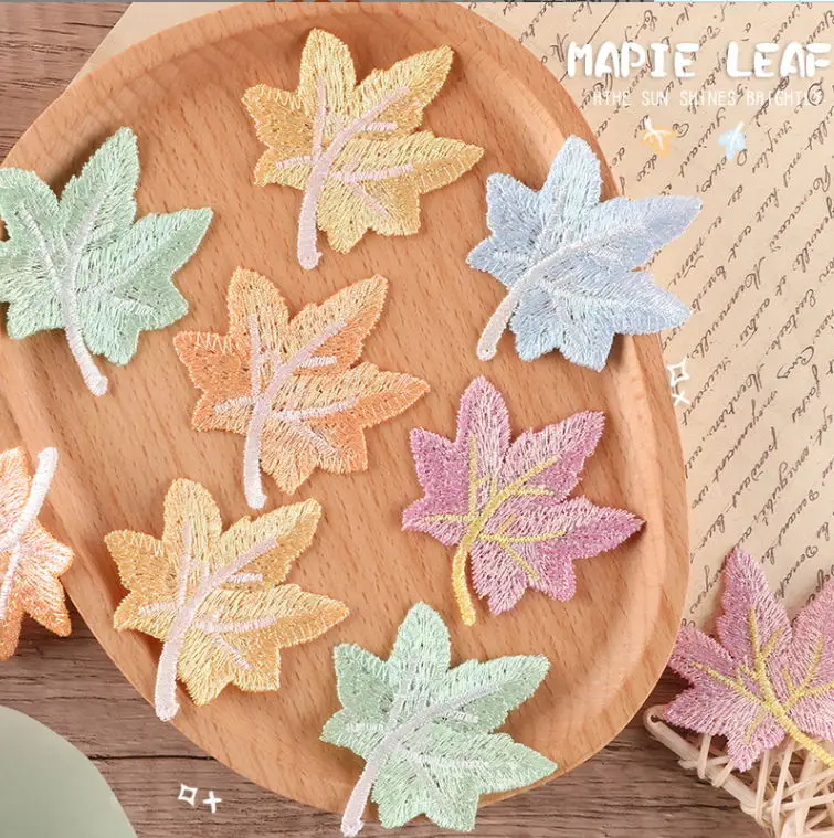 

10 Pcs Embroidered Sew On Leave Patches Clothing Hat Bag Shoe Applique Repair Material Phone Gift Box Decor DIY Accessory