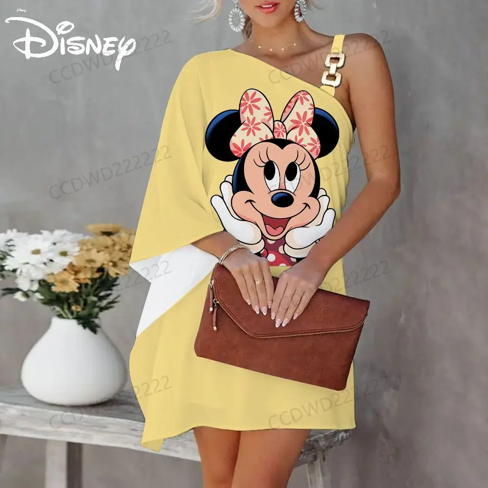 Elegant Dresses for Women Disney Dress One-Shoulder Mickey Diagonal Collar Minnie Mouse Evening Party Luxury Prom 2023 Sexy Mini