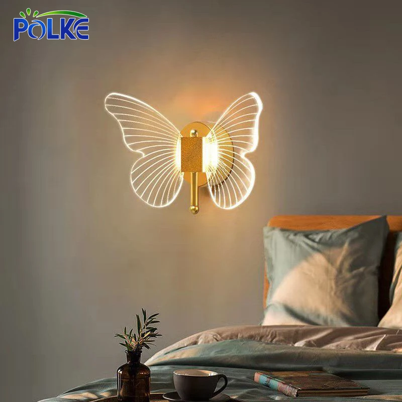 

Butterfly Wall Lights Nordic Bedroom Bedside Luminaria Sconces LED Wall Lamps for Home Decors Acrylic Iron Lighting Fixture