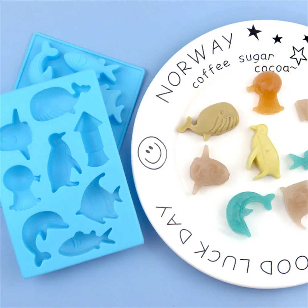 

3D Marine Chocolate Silicone Mold DIY Mini Penguin Octopus Dolphin Whale Fish Shaped Ice Cube Mold Cookie Candy Baking Cake Mold