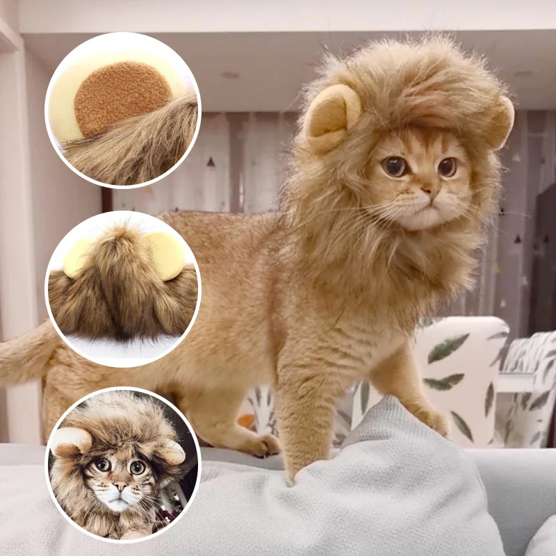 Cute Lion Mane Costume Cosplay Kitten Dog Hat Wig For Cats Small Dog Pet Cat Decor Accessories Lion Wig Fancy Hair Cap Supplies