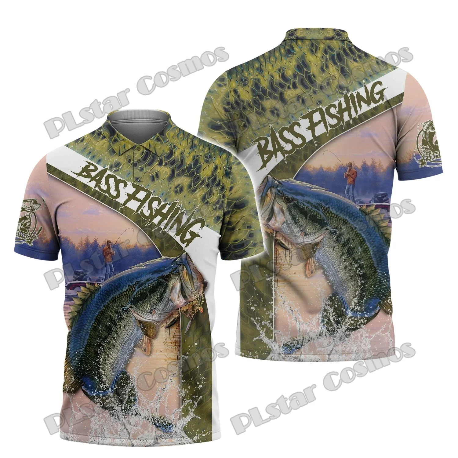 Фото PLstar Cosmos Bass/Crappie/Marlin Fishing Pattern Модные мужские рубашки поло с 3D принтом Летняя повседневная рубашка с короткими рукавами PLP21 №5