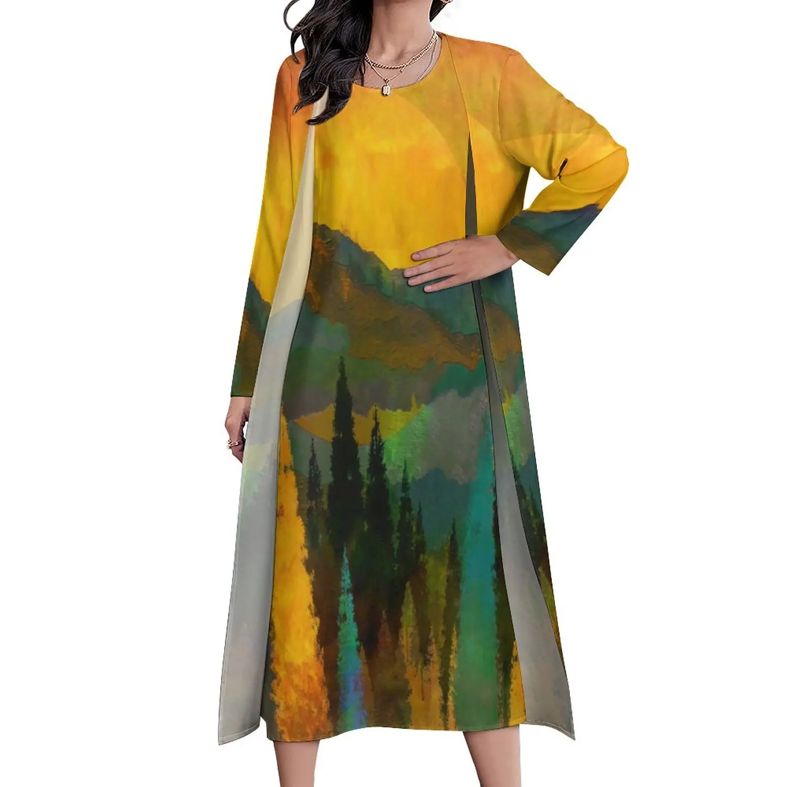 

Платье-макси с абстрактным принтом деревьев и гор, Пляжное Платье в стиле бохо, длинные пляжные платья, одежда из двух частей на заказ