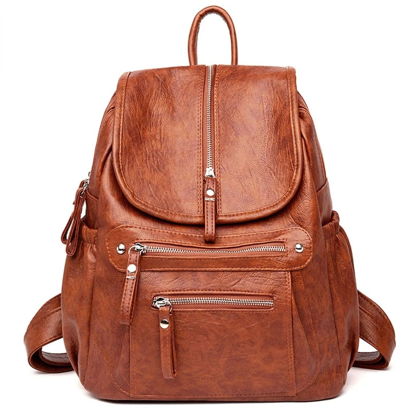 

Women High Quality Leather Backpacks Vintage Female Shoulder Bag Sac A Dos Travel Ladies Bagpack Mochilas School Bags for Girls
