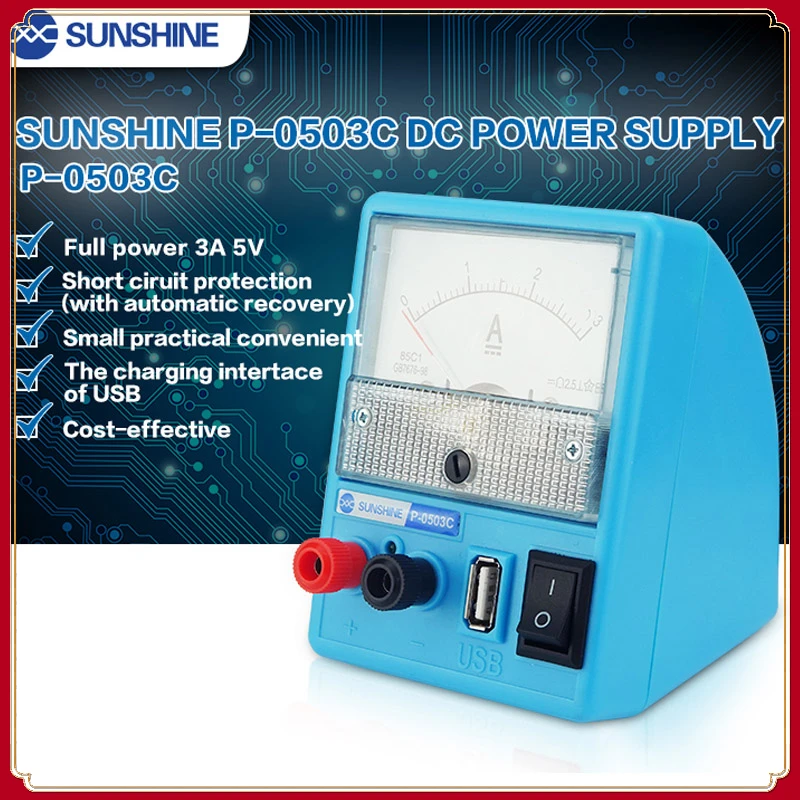 

SUNSHINE P-0503C Mini Phone Repair Regulated Power Supply Ammeter 3A 5V With Short Circuit Protection Portable 110/220V Mobile