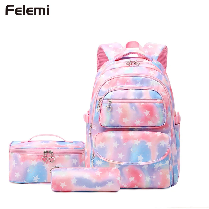 

Children School Bags for Girls Teenagers Kids Students Backpack with Lunch Box Book bags Waterproof Schoolbag set