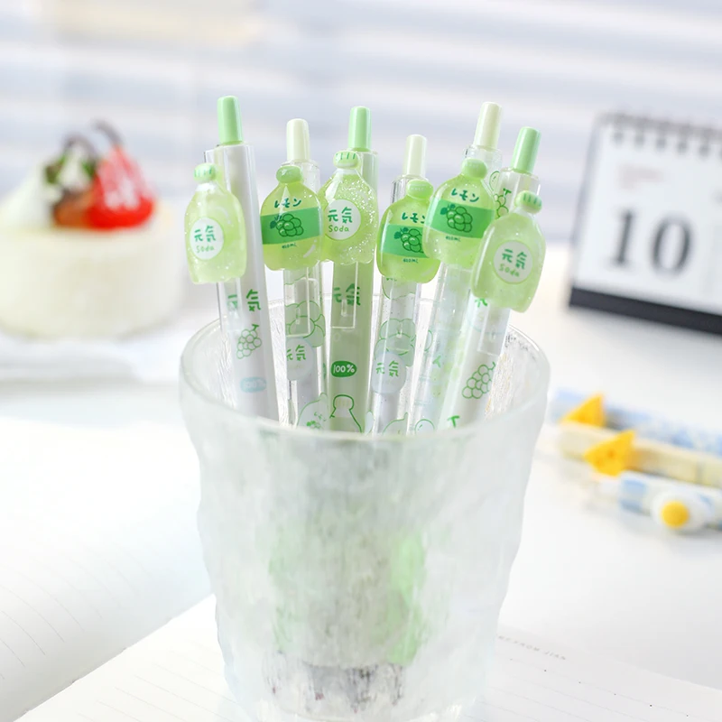 

MOHAMM 6 PCS Fresh Cartoon Pressed Black Gel Pens Set for Taking Notes Writing Student Stationery School Supplies