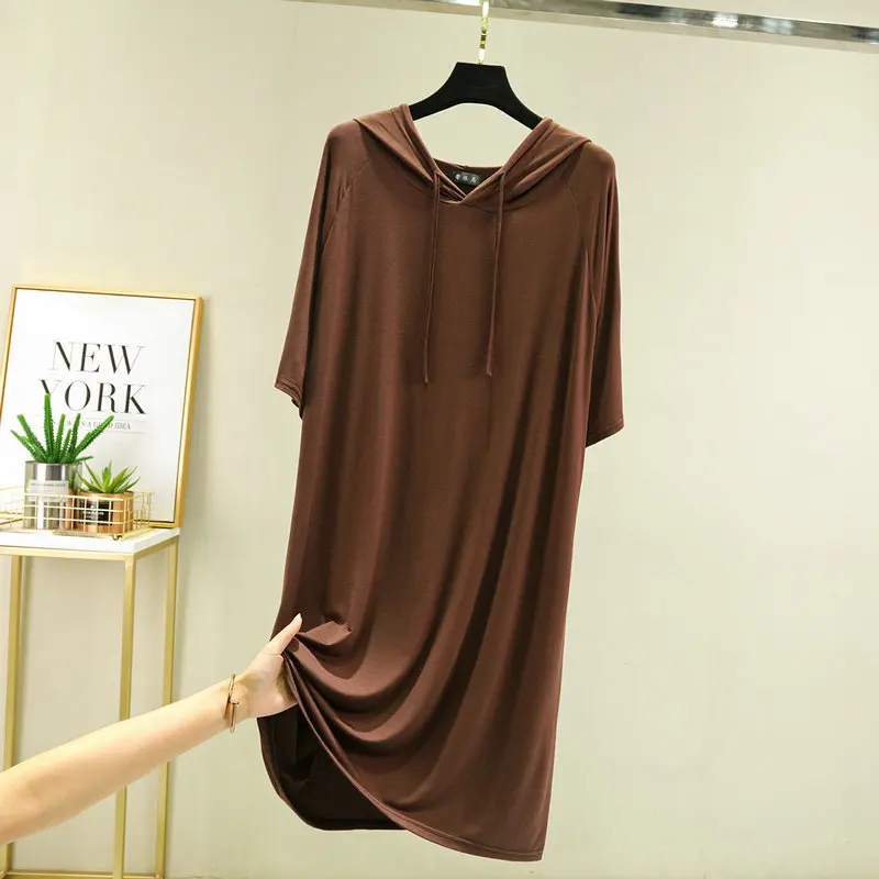 Summer Casual/Sexy Nightgown For Women Elastic Hooded Nightdress Women's Modal V-Neck Short Sleeve Nightwear Fashion Big Size