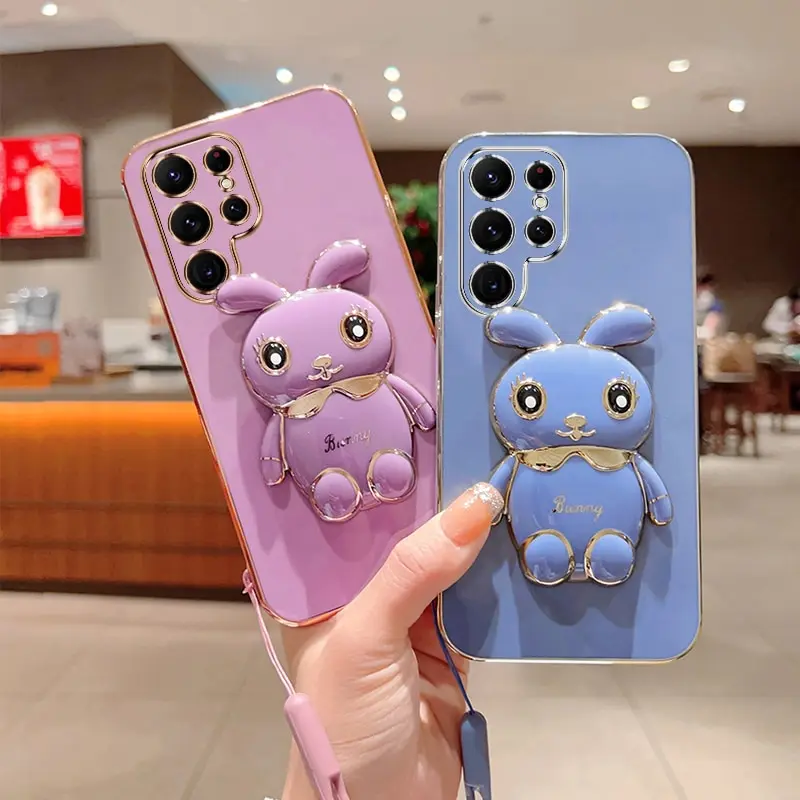 

Plating Square Rabbit Holder Phone Case for Samsung Galaxy S23 Ultra S22 Plus S21 S20 S11 S10 S30 Note 20 Note 10 Case Cover