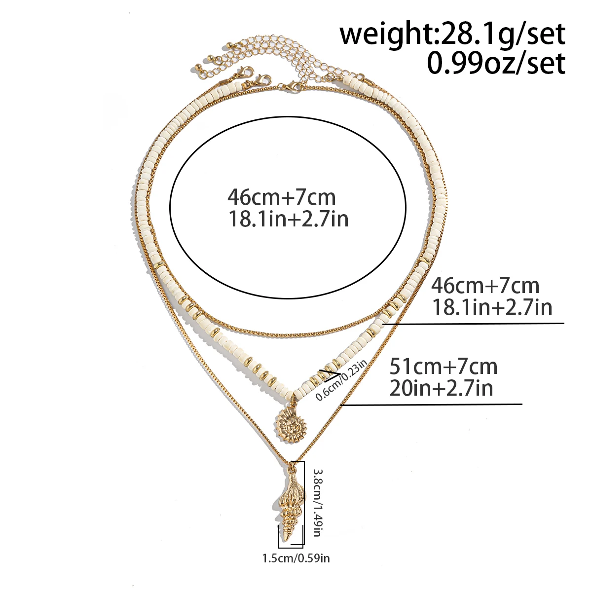 KunJoe Набор мужских колье в богемном стиле 3 шт. цвет золото искусственное ожерелье