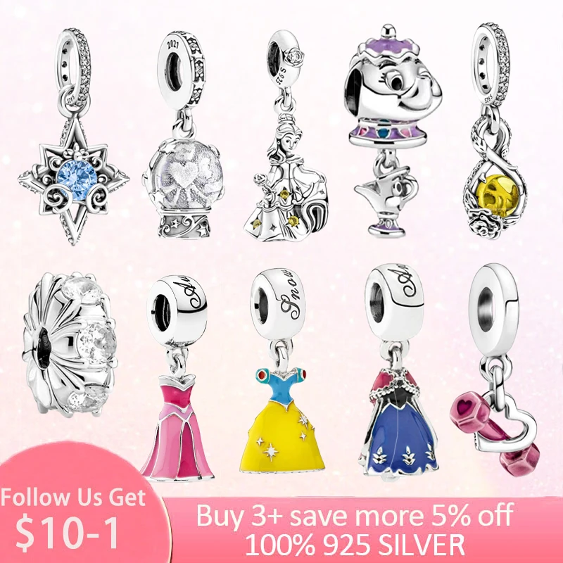 

2022 925 Sterling Silver Dangle Charm Beads Crayon Crystal Ball Princess Dress Fit Original Pandora Bracelet DIY Jewelry Gift