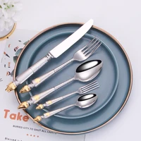 high quality 304 stainless steel steak knife and fork set luxury gold plated sandblasting torch knife and fork western tableware