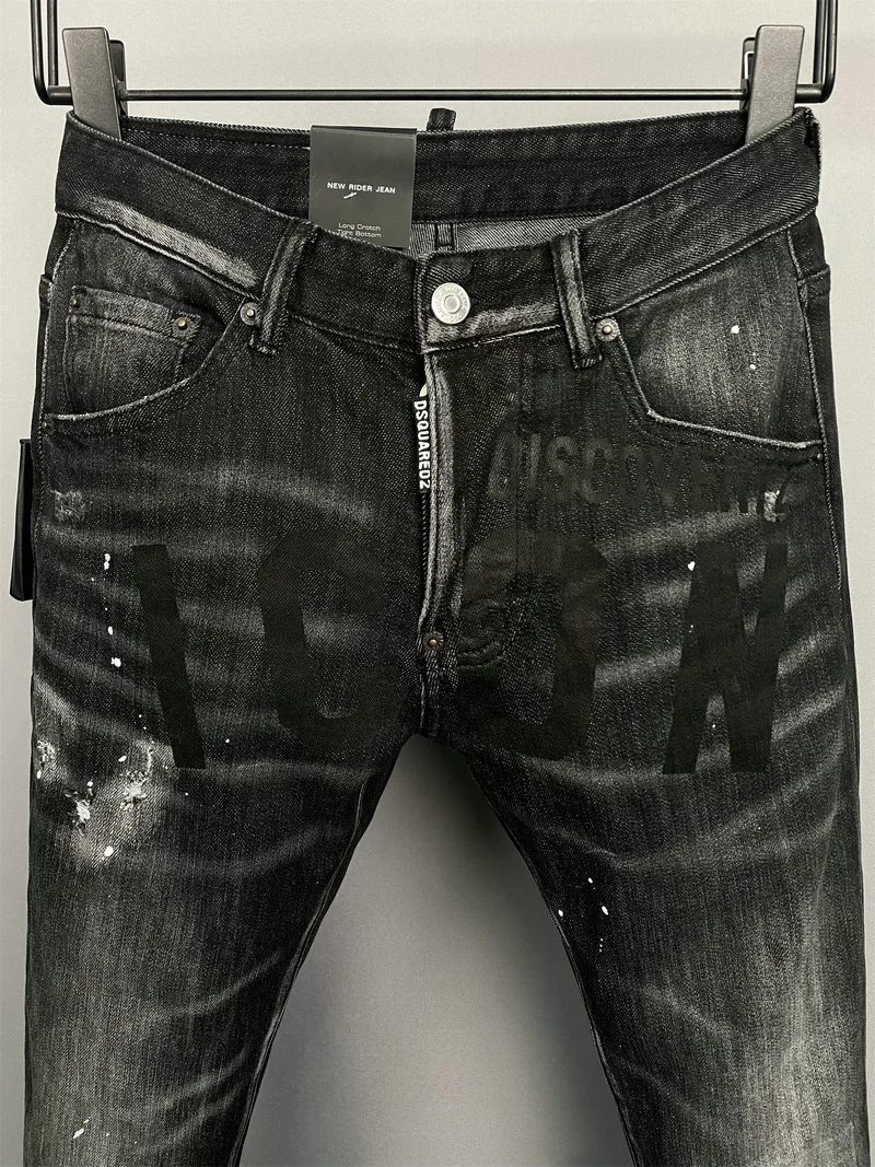 Spring/Summer New DSQUARED2 Men's/Women's Jeans Fashion Slim Stretch Printed Maple Leaf Letter Pants