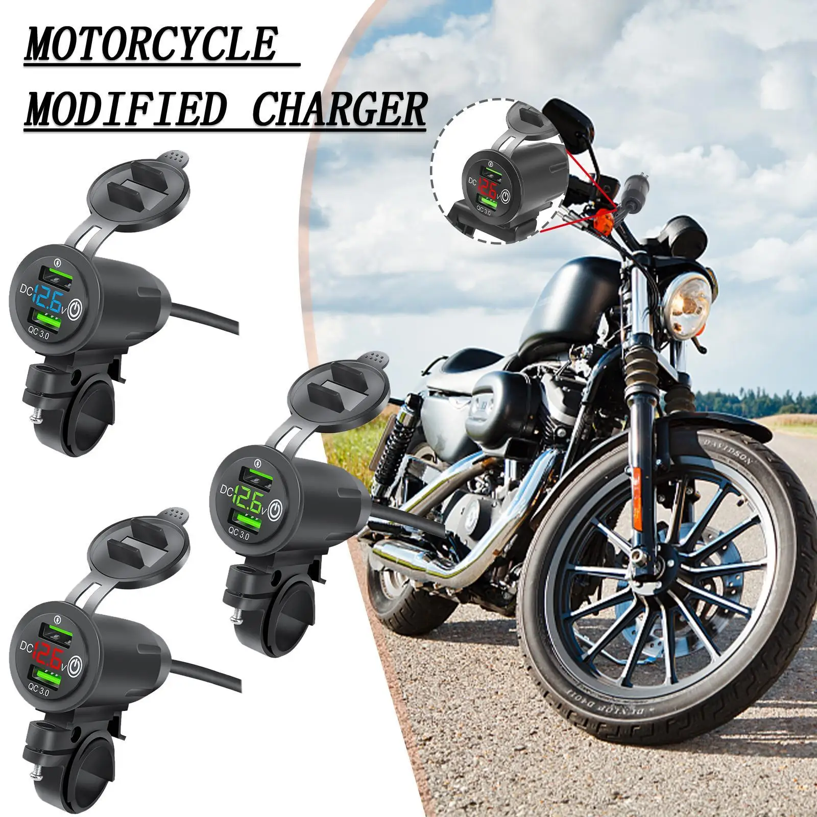 

12v Usb Motorcycle Charger Waterproof Fast Power Adapter Dual QC 3.0 USB Charge Voltmeter With Switch For Mobile Motorcross