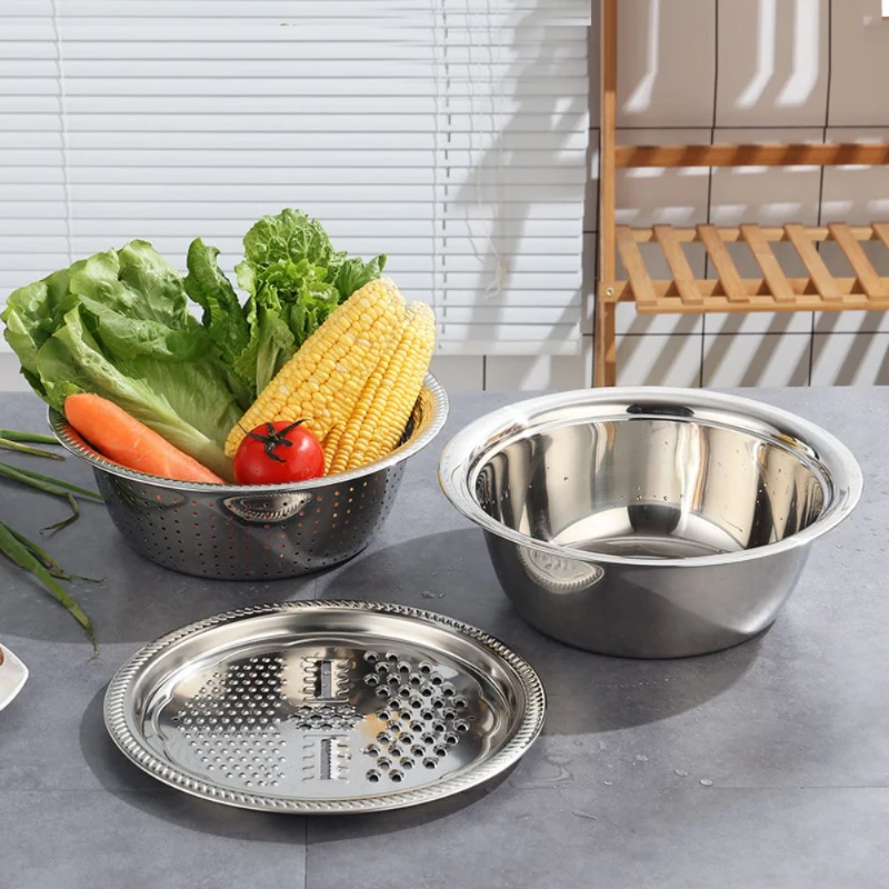 

3Pcs/Set Multifunctional Kitchen Graters Cheese with Stainless Steel Drain Basin for Vegetables Fruits Salad Kitchen Items