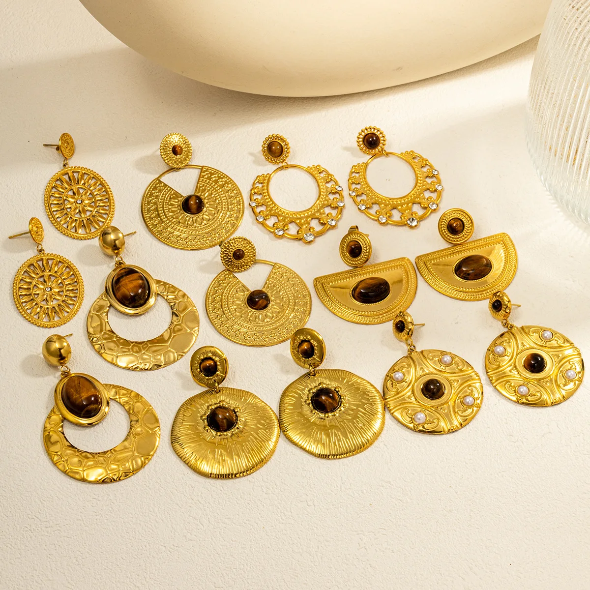 Висячие серьги HangZhi из натурального камня в богемном стиле коричневый камень