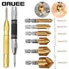 Набор сверл для зенковки, 6 шт., шестигранный хвостовик 14 дюйма, 90 градусов, быстрорежущая сталь с 5 канавками, резак для снятия фаски по дереву, 6 мм, 8 мм, 9 мм, 12 мм, 16 мм, 19 мм