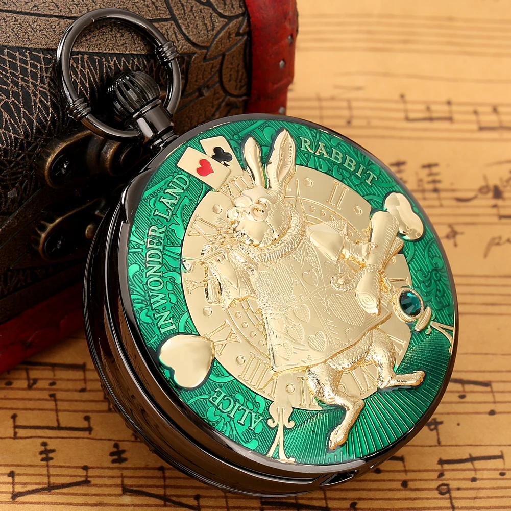 Lovely Rabbit Music Pocket Watch Gift for Women Blue/Green/Red Quartz Musical Pendant Clock Couple Bunny Watches montre de poche