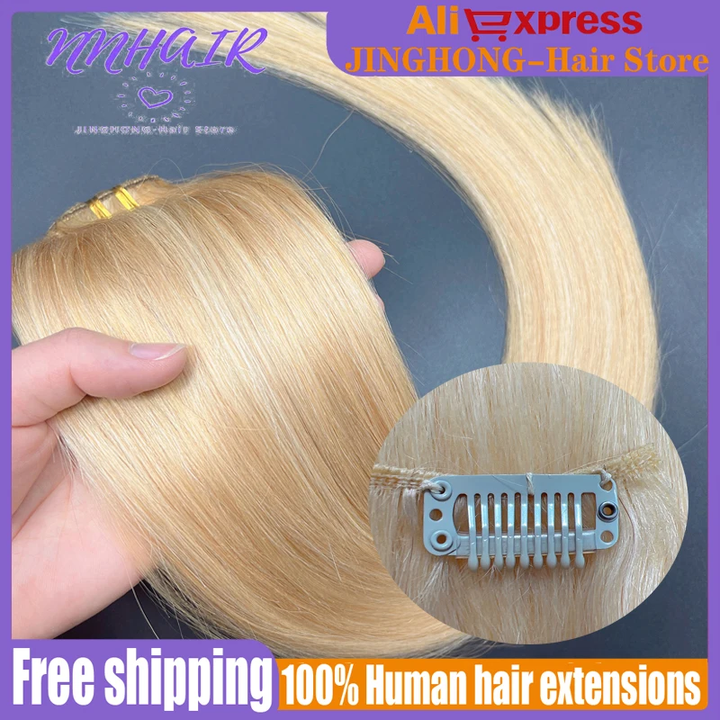 NNHAIR-extensiones de cabello humano con Clip, cabello Real, 7 unids/set/juego, cabeza completa de 20 pulgadas, no Remy