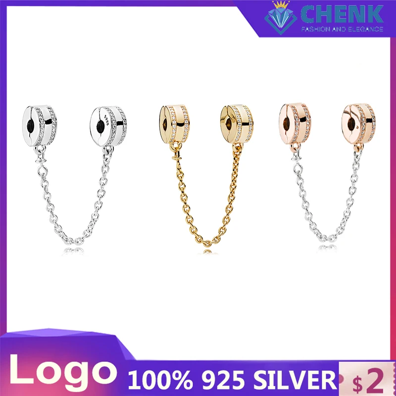 

AL4 S925 Sterling Silver Safety Chain With Logo Charm 782057CZ Suitable For Original Bracelet Classic