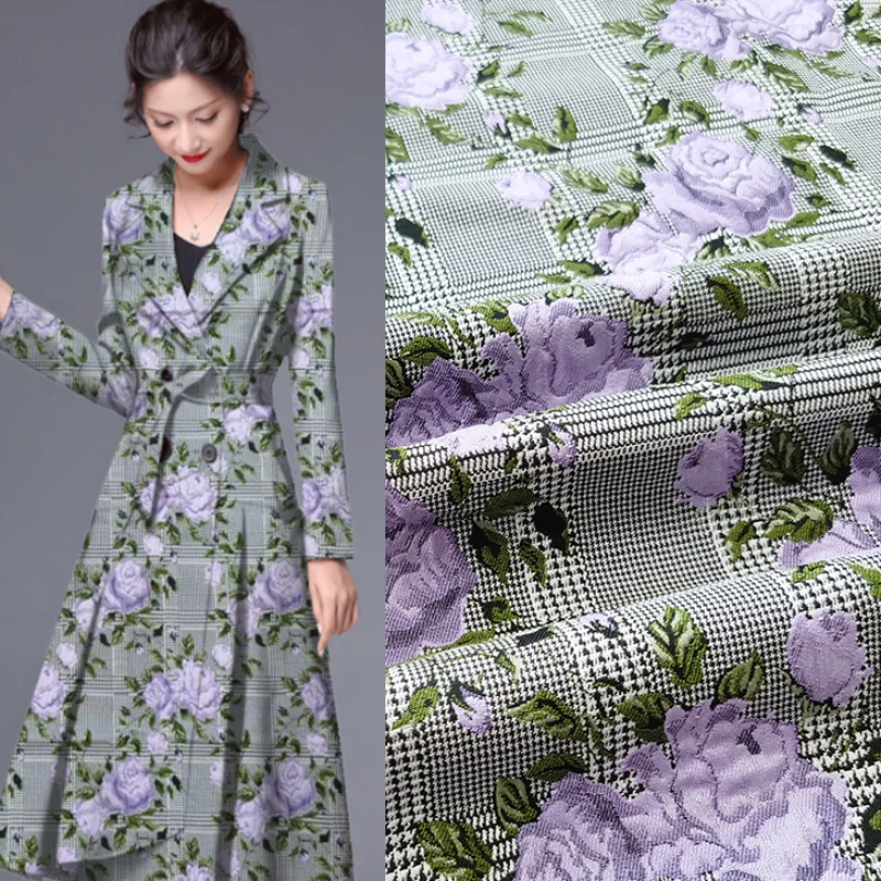 

High-grade Houndstooth Purple Rose Jacquard Fabric for Fashion Clothes Women Dress Diy Sew Cloth Per Meter High Quality