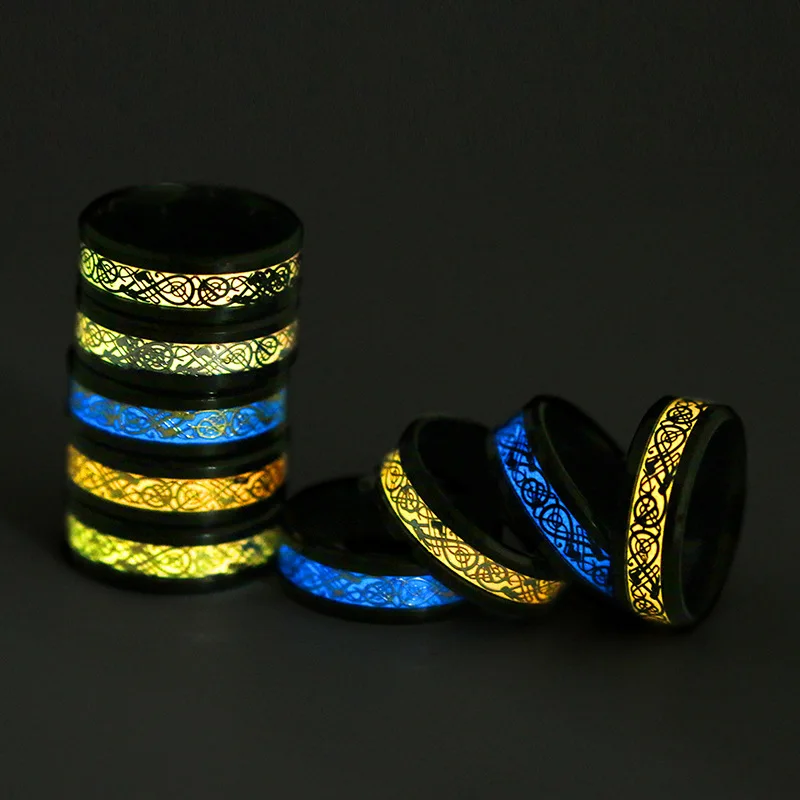 

Luminous Stainless Steel Dragon Pattern Men's Ring European and American Personality Fashion Jewelry High-quality Business Ring