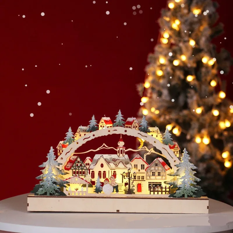 

Christmas Decoration 2023 Wooden Village Houses Night Light Xmas Ornament Forest Scene Noel Decoration Xmas Gift New Year