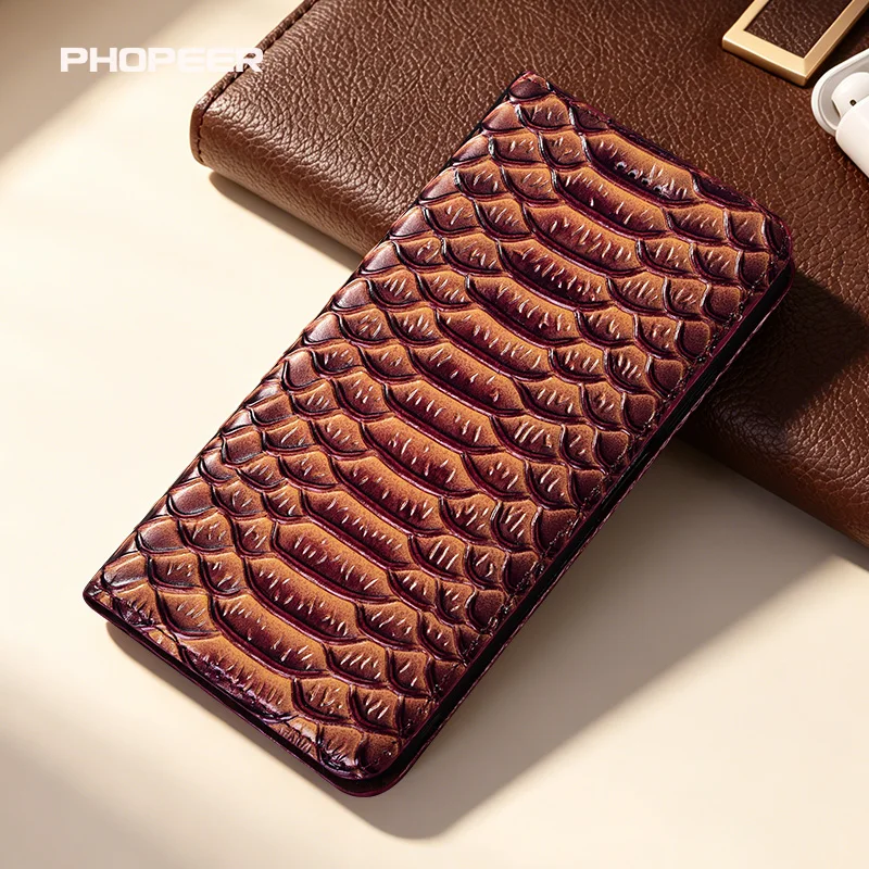 Фото Роскошный чехол из натуральной кожи для Huawei Magic 8 7 6 5 4 3 2 Pro X9C X9B Lite Ultra с узором в виде драконьей чешуи, флип-кейс №1