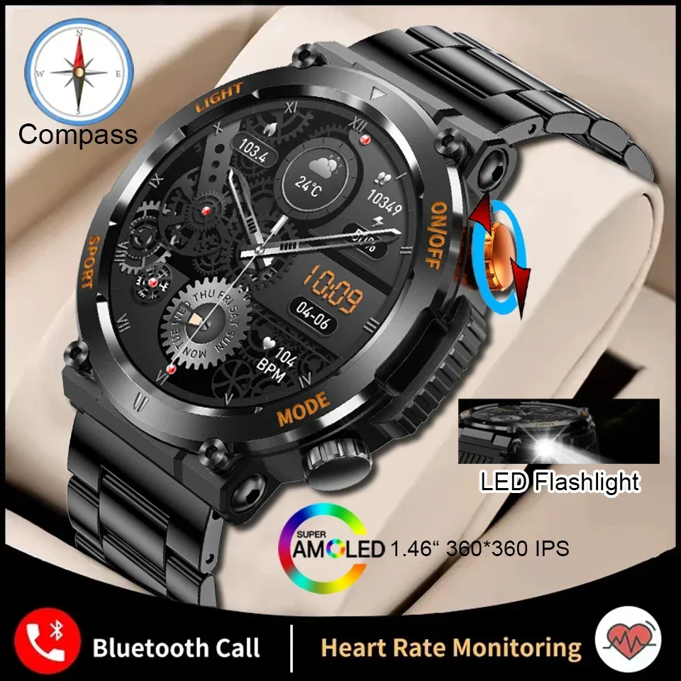 

Outdoor Smartwatch for Men BT Call 1.46 Inch Compass Heart Rate Monitor Sleep Tracker Watches 123+ Sport Mode Smart Watch Mens