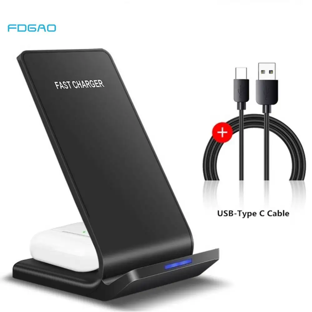 

Беспроводное зарядное устройство Qi, складная подставка 2 в 1, 15 Вт, быстрая зарядка для iPhone 13 12 11 XR 8 Airpods 3 Pro Samsung S21 S20, быстрая зарядка