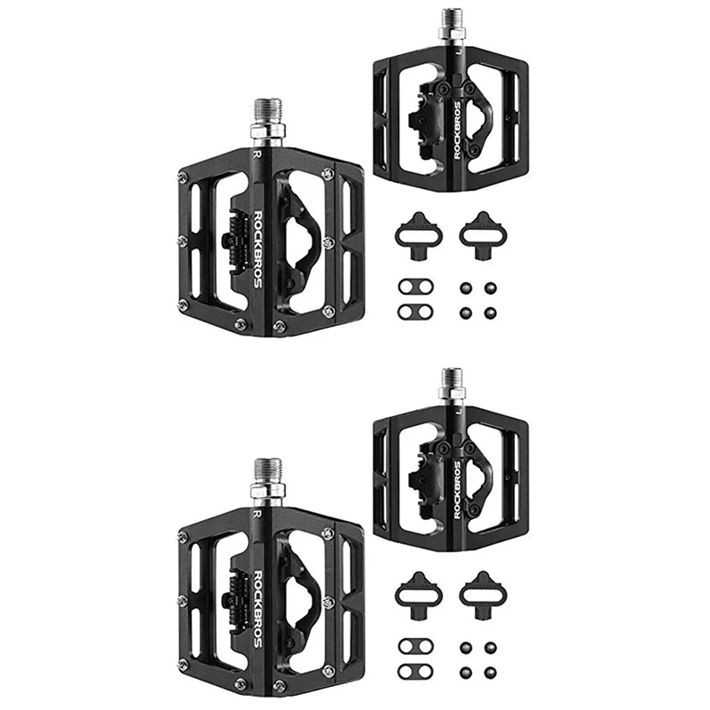 

New Hot ROCKBROS 4X MTB Bike Pedals Bicycle Flat Platform Compatible With SPD Bike Dual Function Sealed Clipless For Road Mounta
