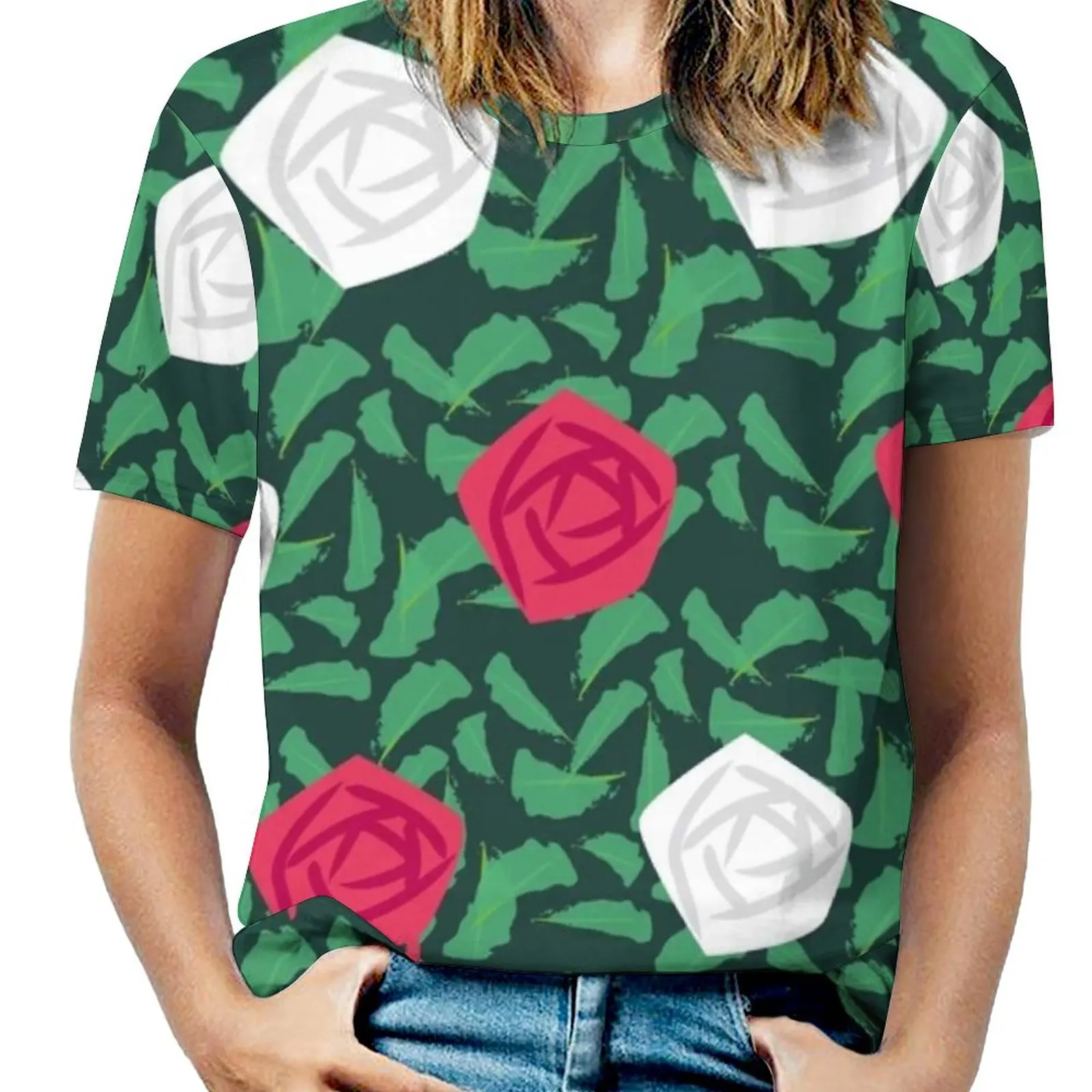 

Футболка женская с круглым вырезом и коротким рукавом, модный топ с принтом роз, розы, красные розы, Алиса в стиле Харадзюку