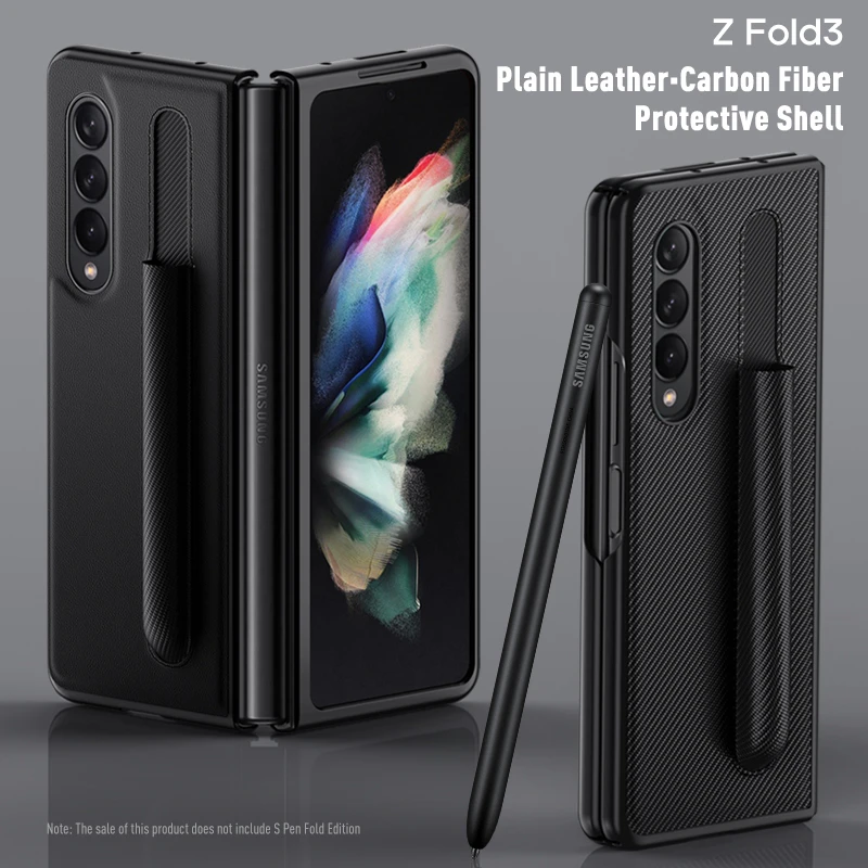 

With Pen Holder Design Leather Case for Samsung Galaxy Z Fold 3 5G Fold3 Shockproof Protective Phone Cover