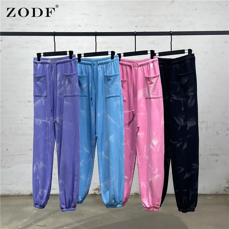 

ZODF 2022 Spring Women 100% Cotton Tie Dye Sweatpants Female Girls Loose Casual Hip Hop 340gsm Terry Pants Streetwears HY0402