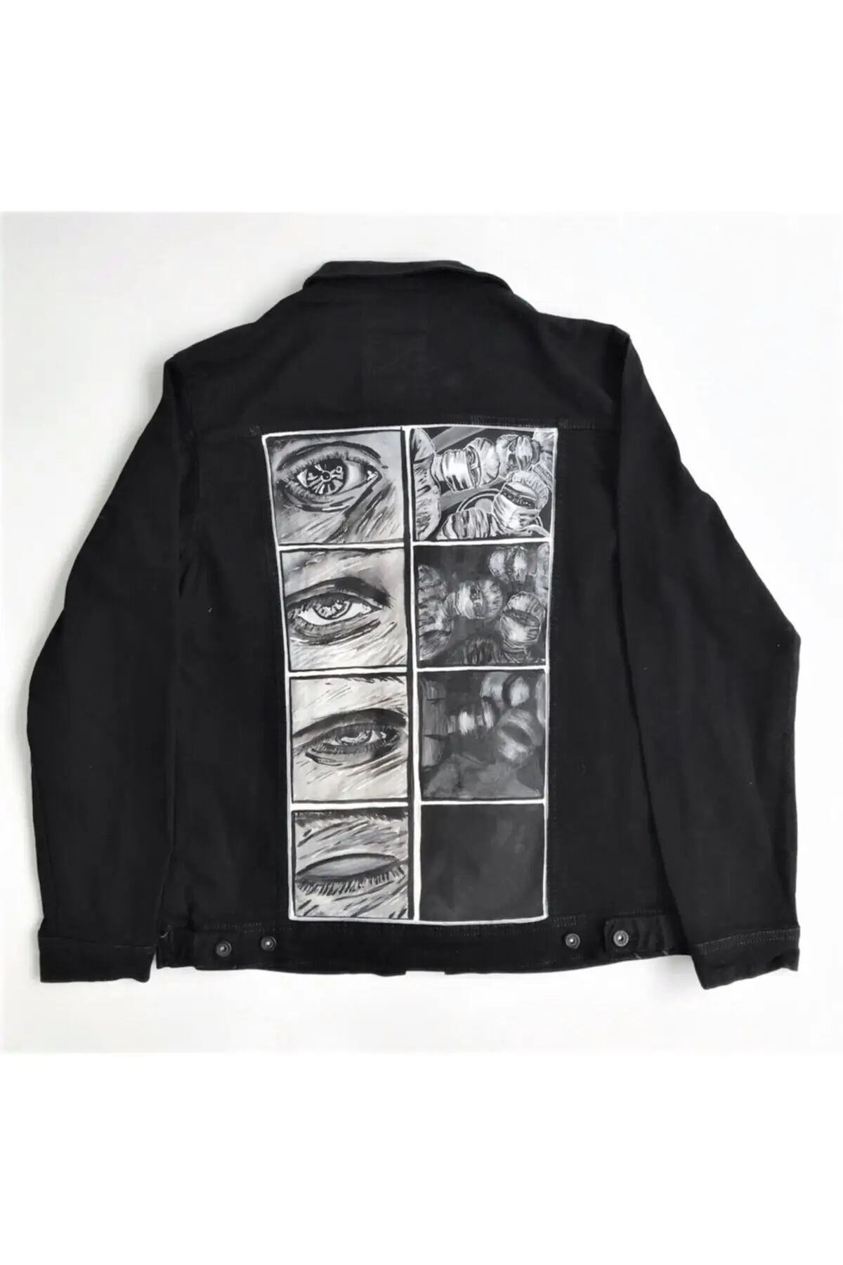 

Women's Fashion Denim Jacket Coat Unisex Black Printed Jeans Jacket