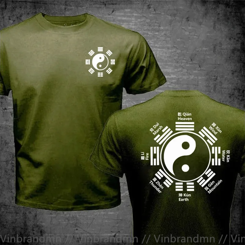 Фото BAGUA YIN YANG SYMBOL I CHING TAOISM TAI CHI FENG SHUI PAKUA Футболка из чистого хлопка Мужская одежда Топы Футболки Тай Цзи Футболка Camisas №4
