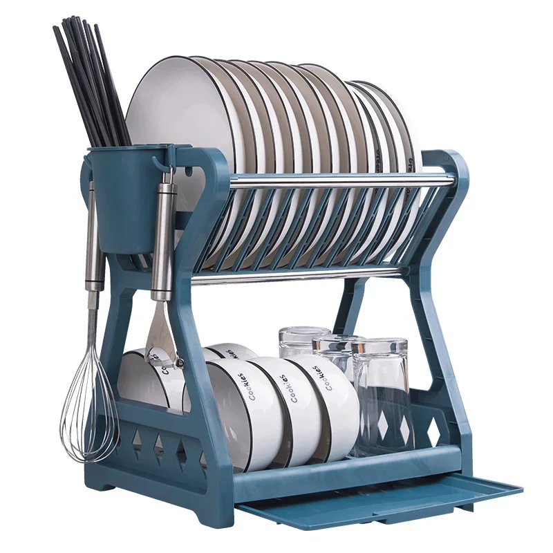 

Multifunctional Tableware Storage Rack Drain Rack Double Layer Cookware Filter Storage Rack Kitchen Tool Accessories
