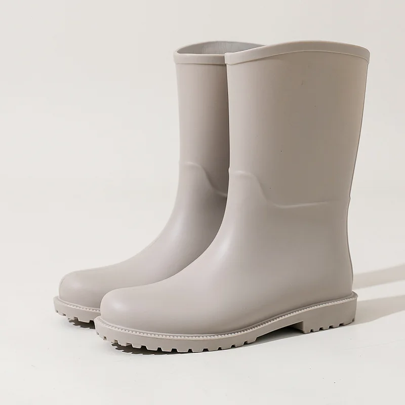 Women Solid Color Mid-Calf Rain Boots Outdoor Non-slip Waterproof Work Shoes Female Platform PVC Water Boots