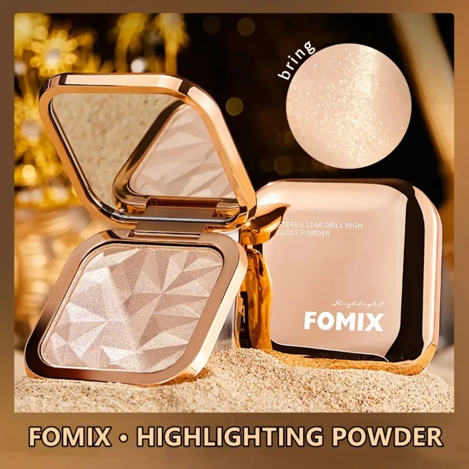 Фото FOMIX Star Diamond Мелирующий порошок Жемчужный мелкий блеск Шампанское Картофельная грязь Тени для носа Обрезка и мелирование Универсальная палитра №5