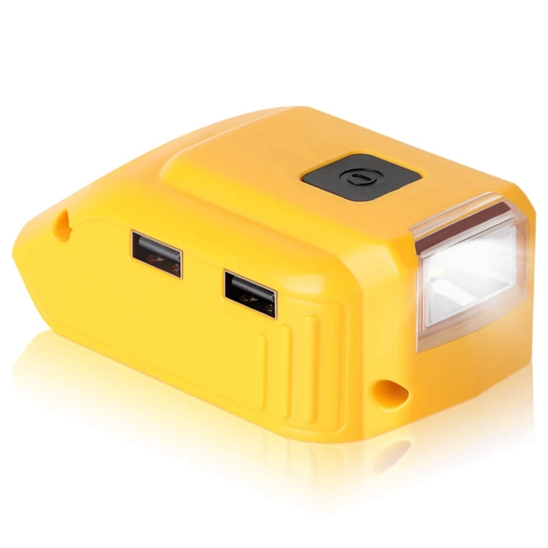 

USB Adapter Charger For De-Walt 20V Battery, Dual USB Charger & 12V DC Port & LED Work Light - Replacement For DCB090