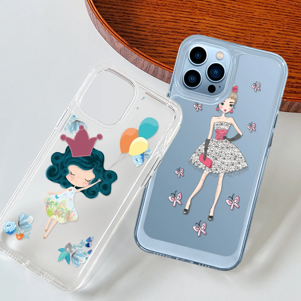 

Clear Cute Fashion Girl Phone Case for iPhone 14 13 12 11 Pro Max Mini XS XR X Protection Shell Cover for iPhone14ProMax Fundas