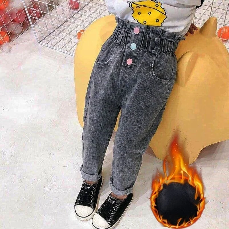 Одежда для маленьких девочек мешковатые джинсы Детские повседневные теплые