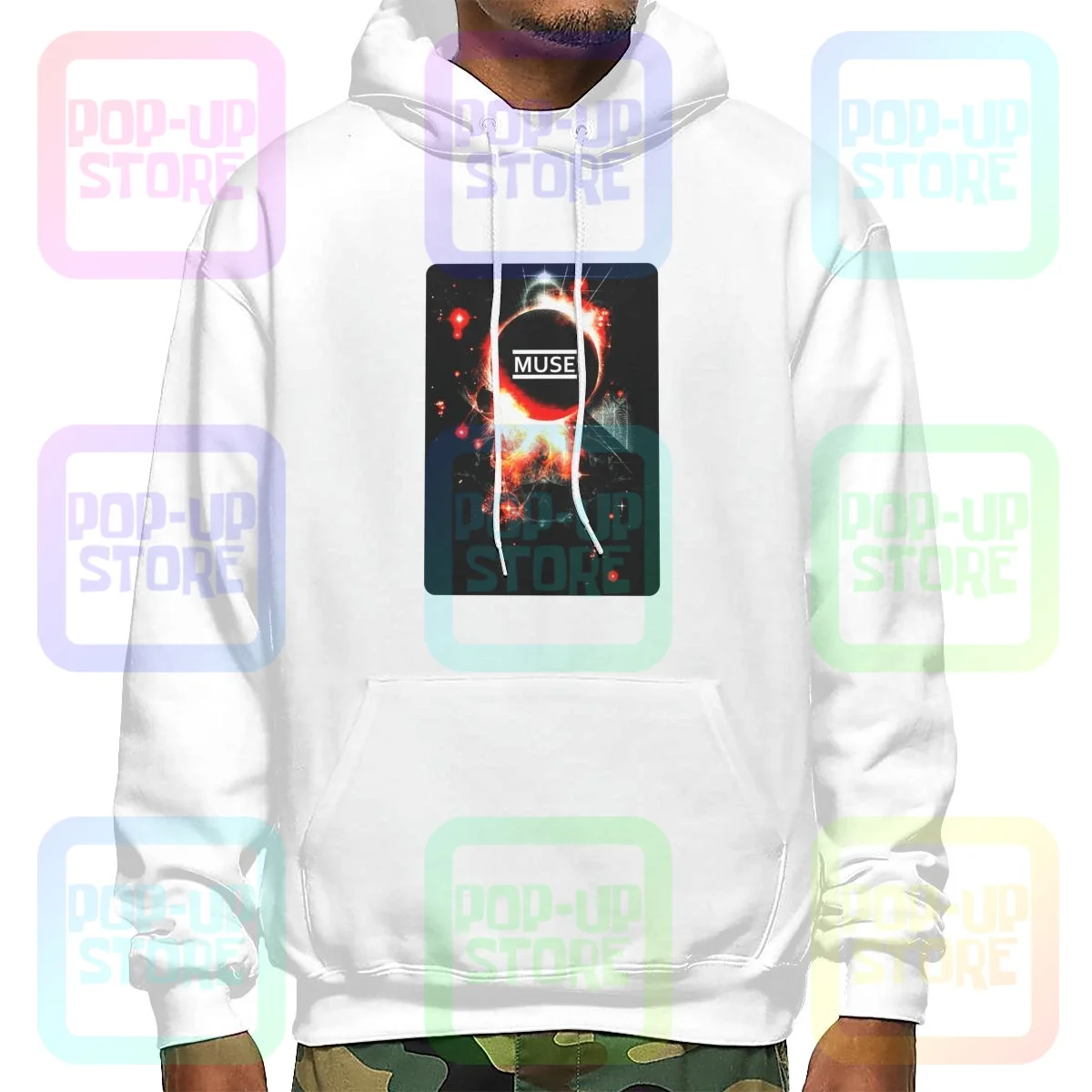 Толстовка с капюшоном Muse изображением нейтрона и звезд столкновений толстовки