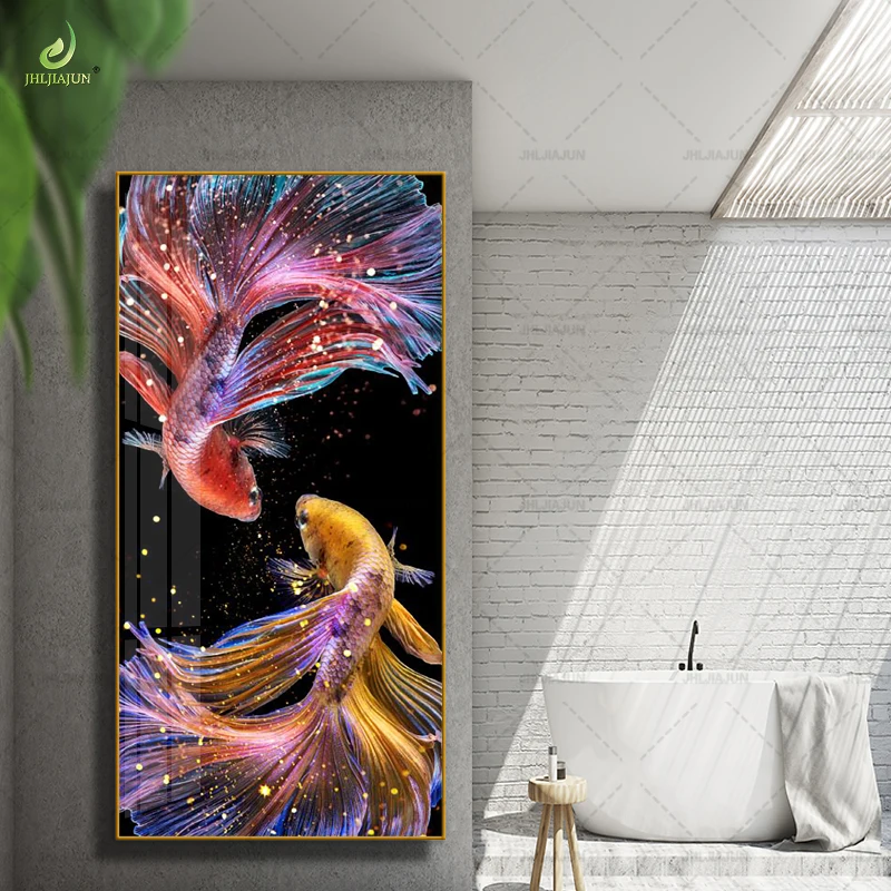 Изысканный постер HD Koi фон для входа Хрустальный фарфор Золотая рамка роспись