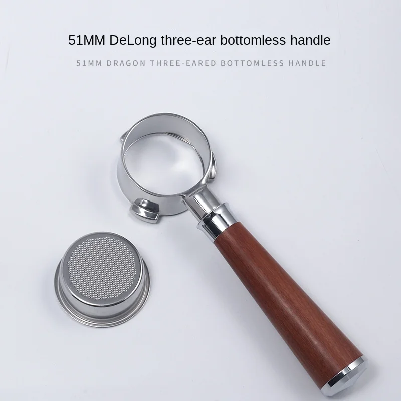 

NEW Ltalian Coffee Machine Modified Bottomless Handle 51mm Three-ear Stainless Steel Single-layer Powder Bowl Solid Wood Handle