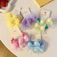 2pcsset elastic hairbands hair ties girl hair accessories for children summer solid candy color mesh bows hair rope headwear