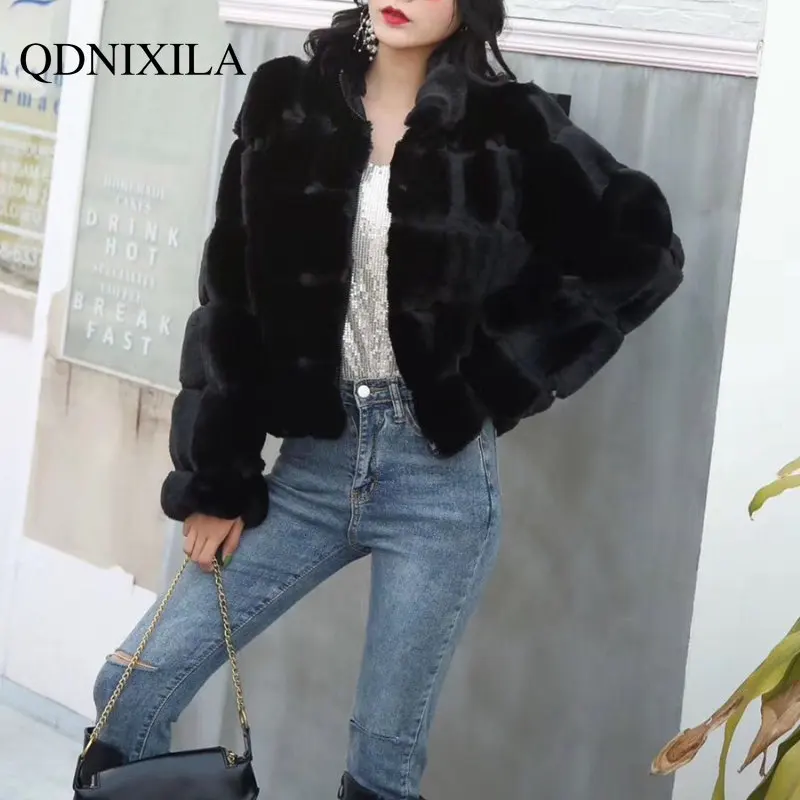 2022 Winter Faux Fur Coat  Women's Short Korean Version Loose Imitation Otter Rabbit Hair Coat Long Sleeve Top Fur Coat Women
